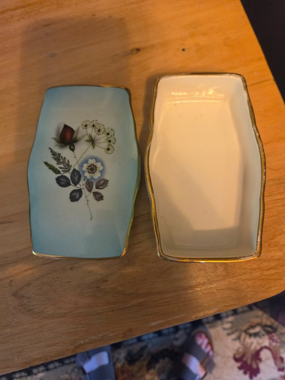 vintage trinket box crown devon light blue floral design staffordshire england